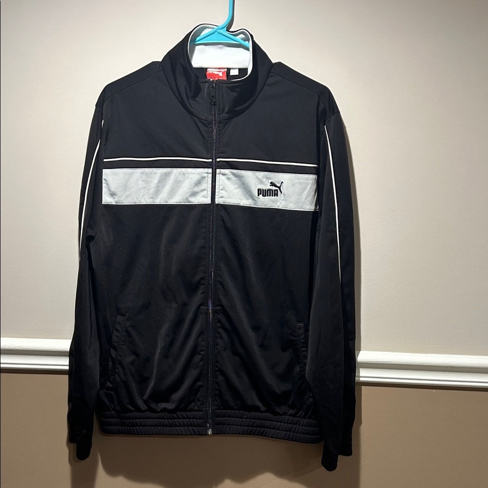 Puma Men's Black Jacket with White Stripe